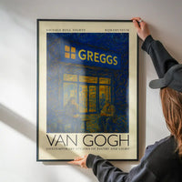 Van Gogh style Greggs parody painting print framed and displayed in a modern interior