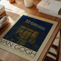 Van Gogh style Greggs parody painting print shown close up to show print detail