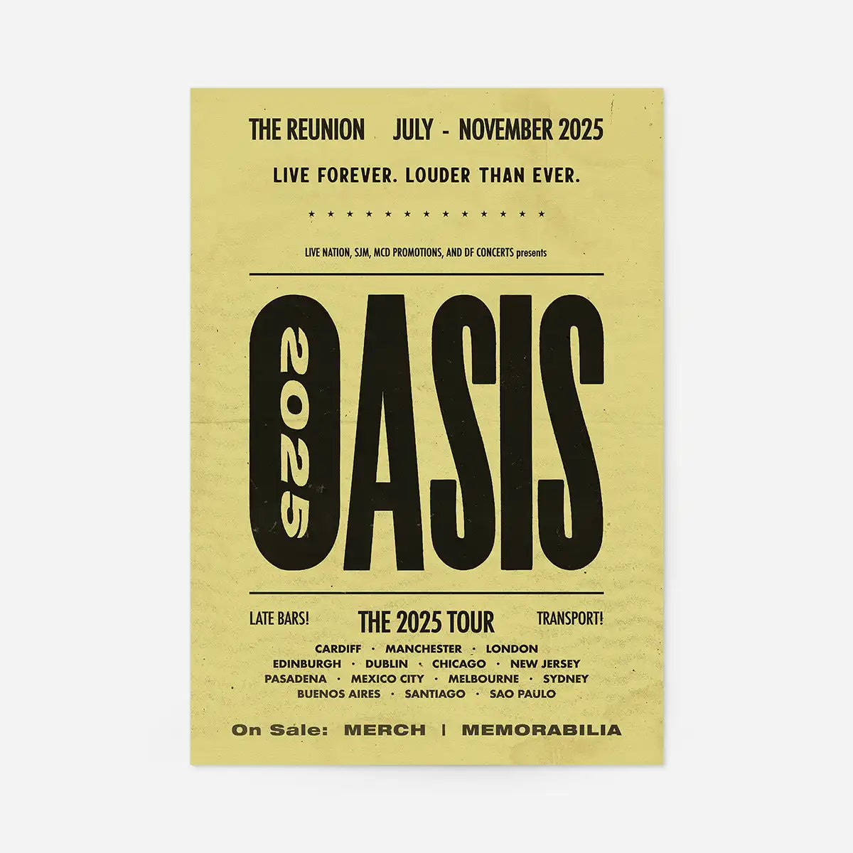 Oasis Tour Poster Print 2025 Yellow – InkAndDrop