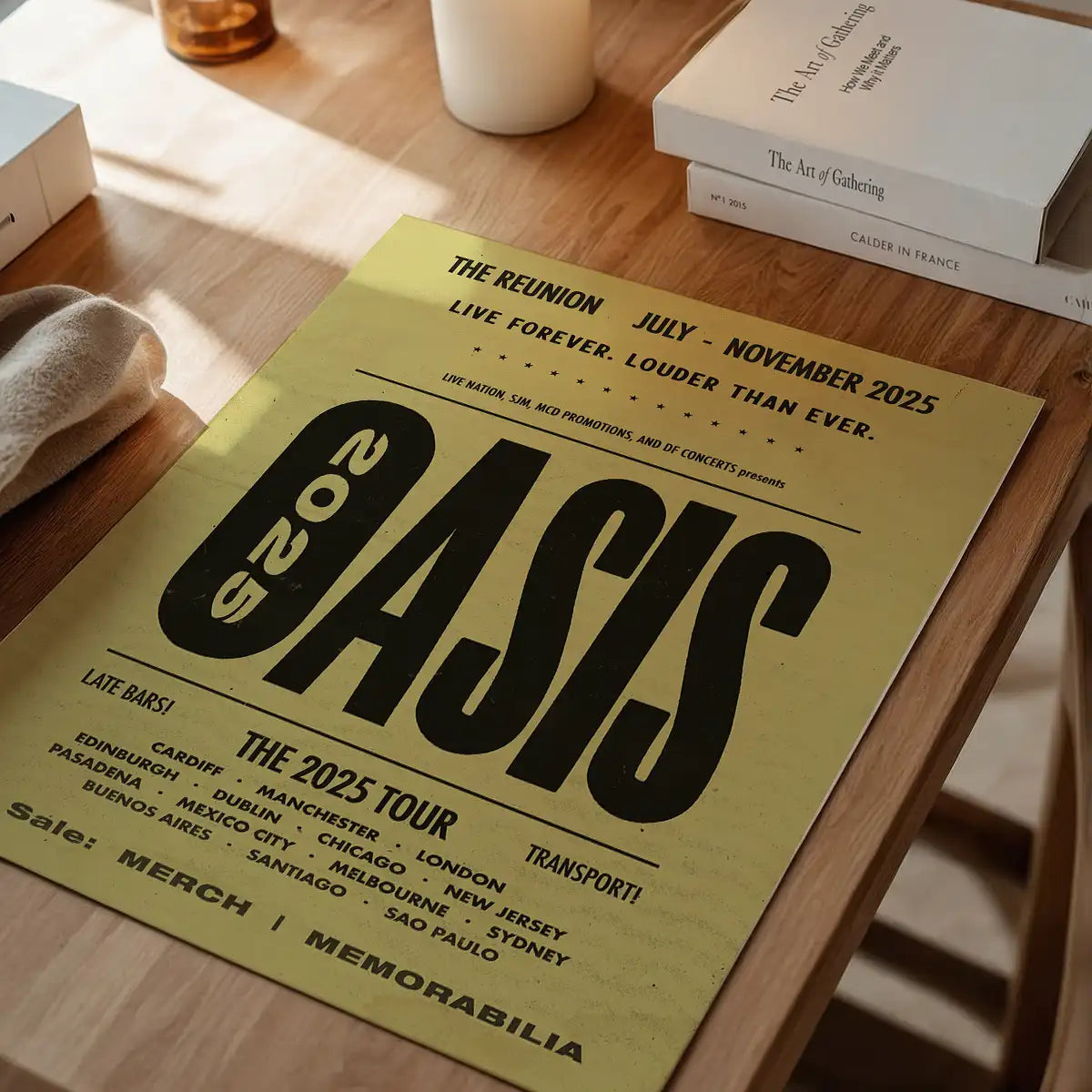 Oasis Tour Poster Print 2025 Yellow