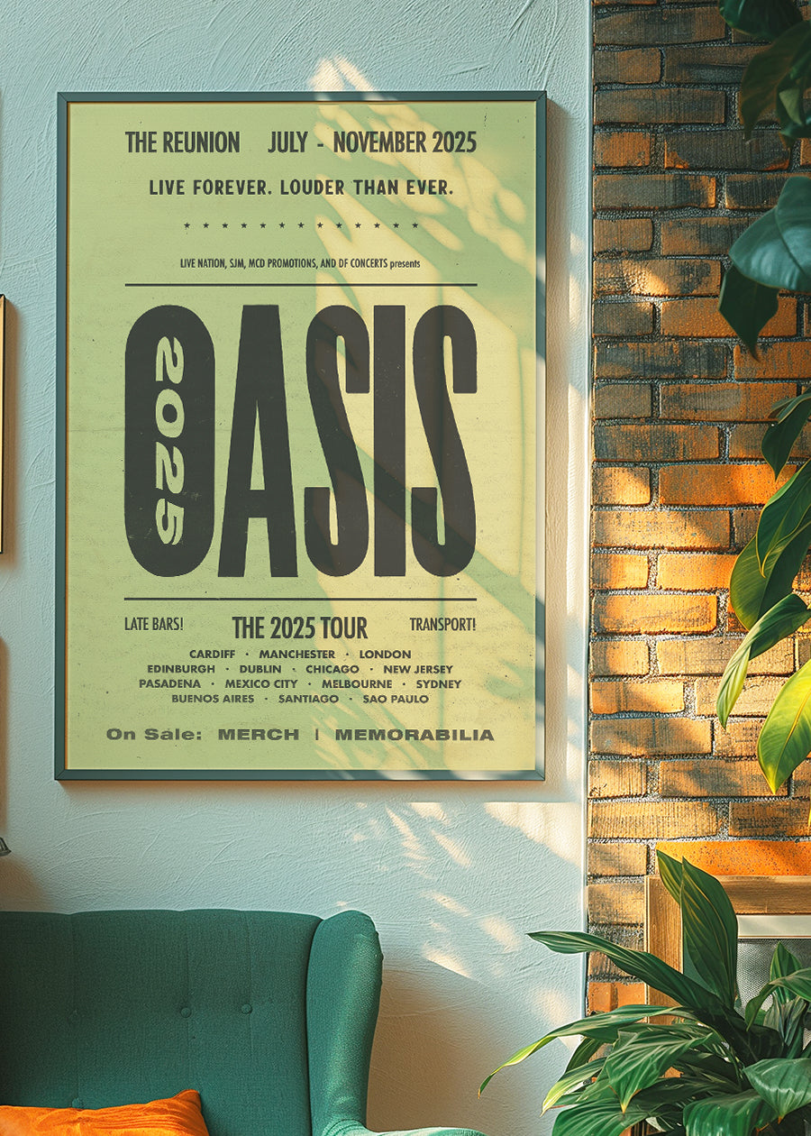 Oasis Tour Poster Print 2025 Yellow – InkAndDrop