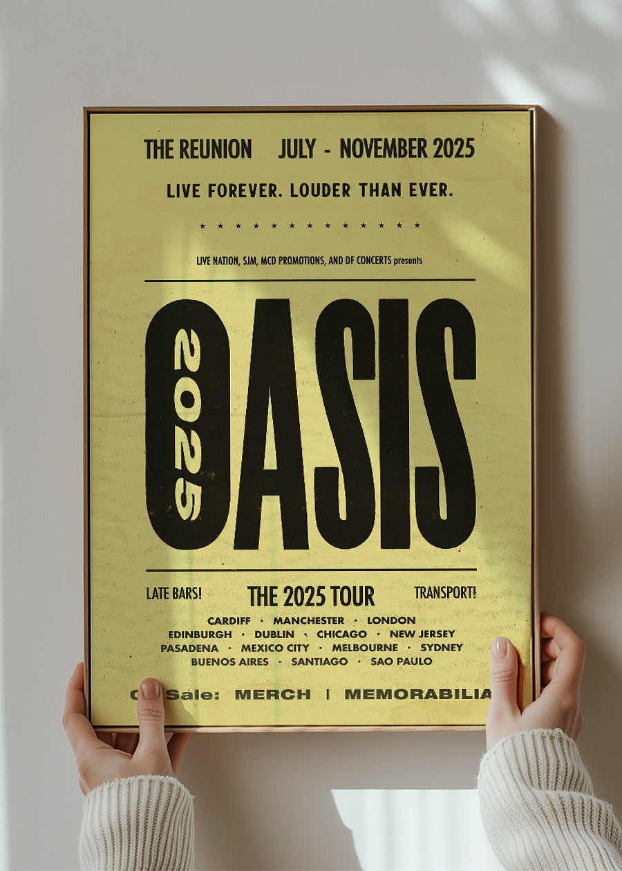 Oasis Tour Poster Print 2025 Yellow – InkAndDrop
