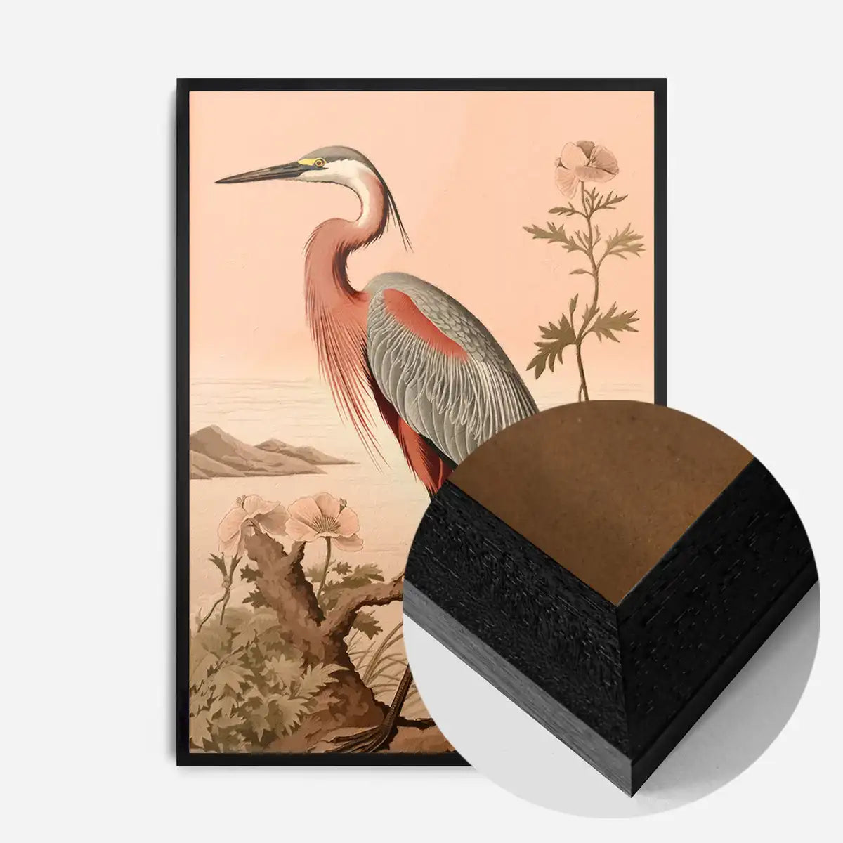 Vintage Heron Illustration Peach Print