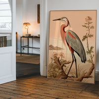 Vintage Heron Illustration Peach Print