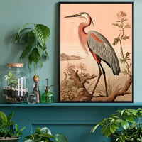 Vintage Heron Illustration Peach Print