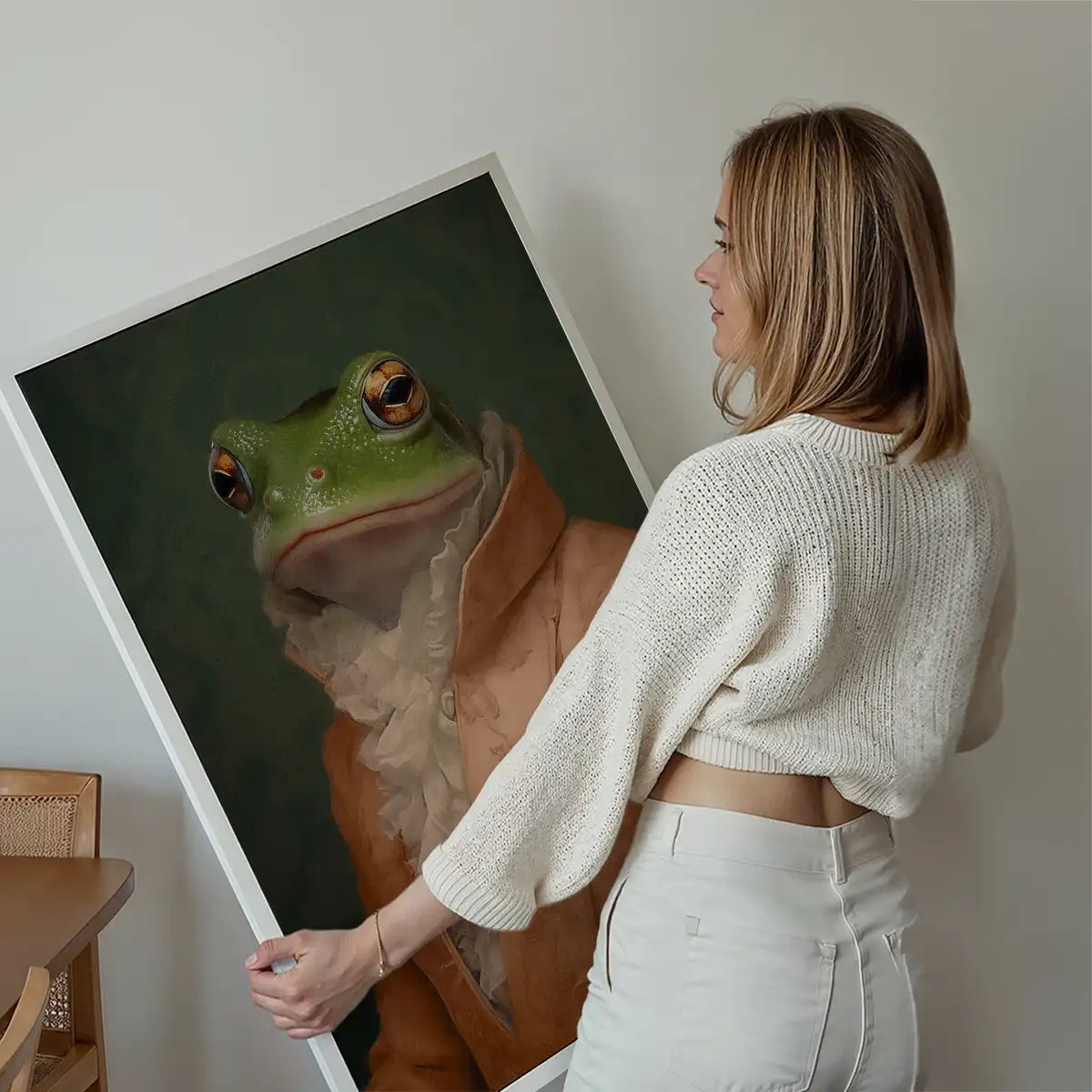 Frog in Peach Jacket Animal Portrait Print
