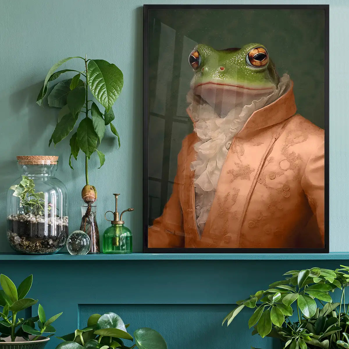Frog in Peach Jacket Animal Portrait Print