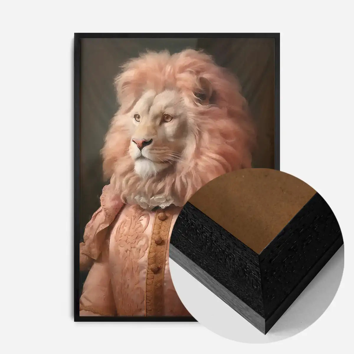 Lion in Peach Jacket Animal Portrait Print