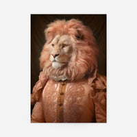 Lion in Peach Jacket Animal Portrait Print