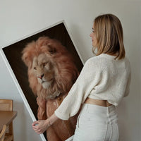 Lion in Peach Jacket Animal Portrait Print