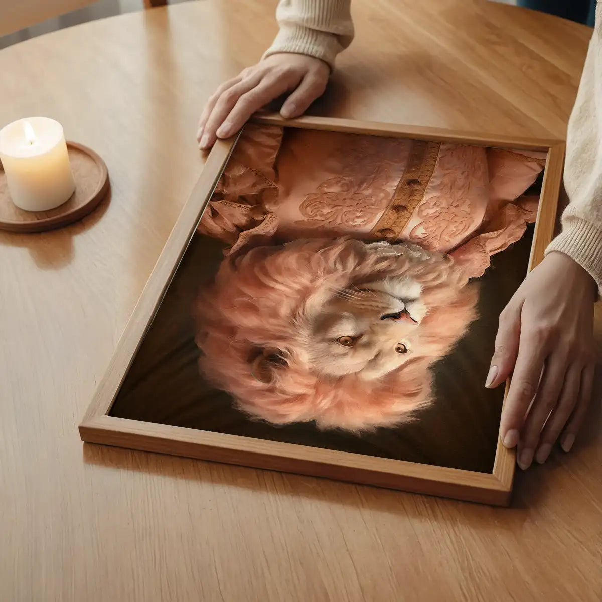 Lion in Peach Jacket Animal Portrait Print