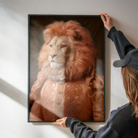 Lion in Peach Jacket Animal Portrait Print
