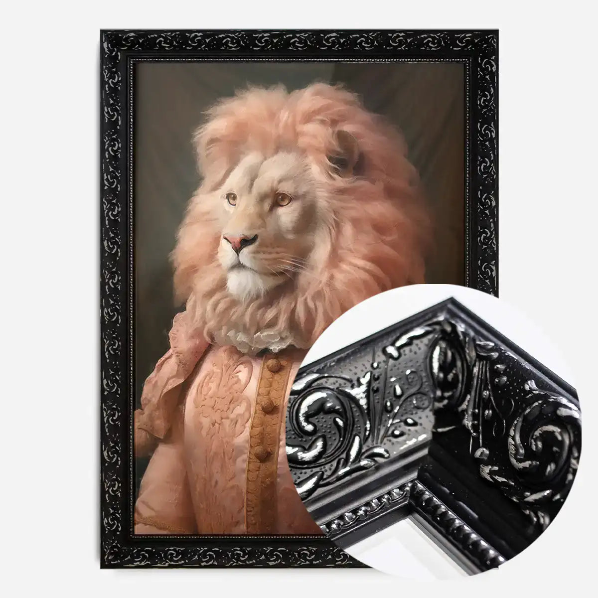 Lion in Peach Jacket Animal Portrait Print