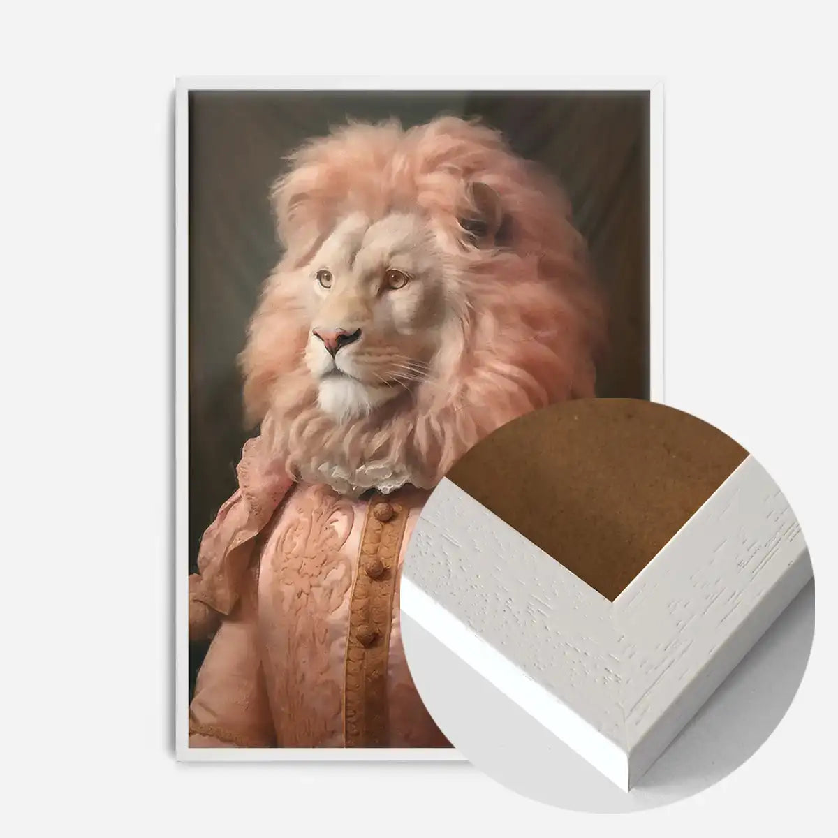 Lion in Peach Jacket Animal Portrait Print