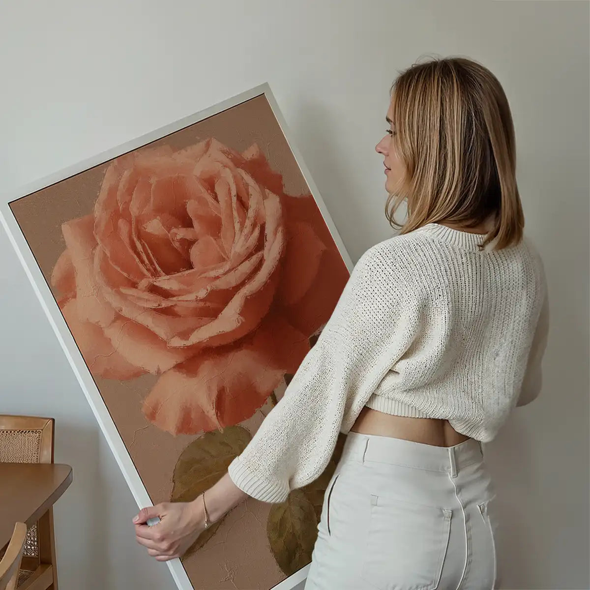 Large Close-Up Peach Rose Painting