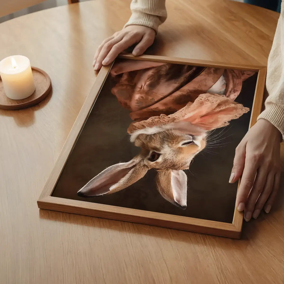 Large Rabbit Peach Portait Print