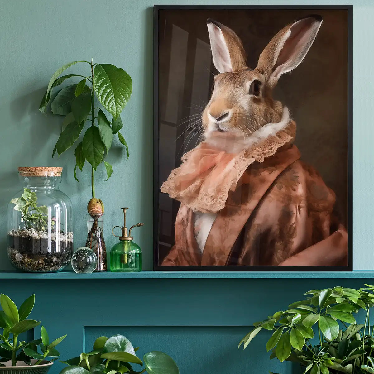 Large Rabbit Peach Portait Print