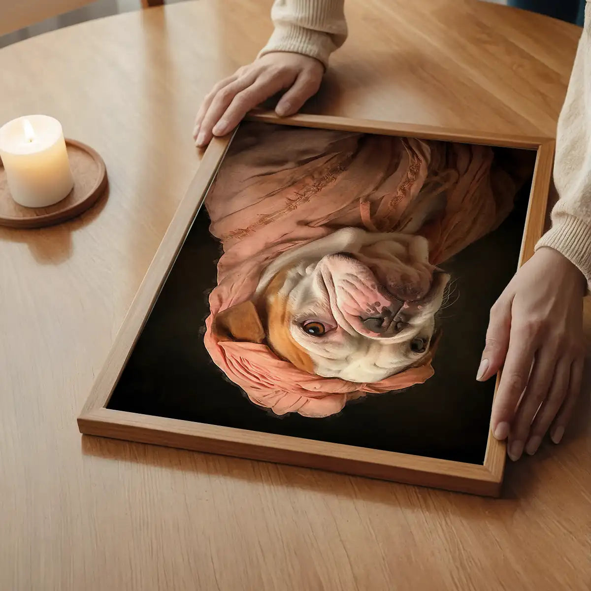 English Bulldog in Peach Outfit Print