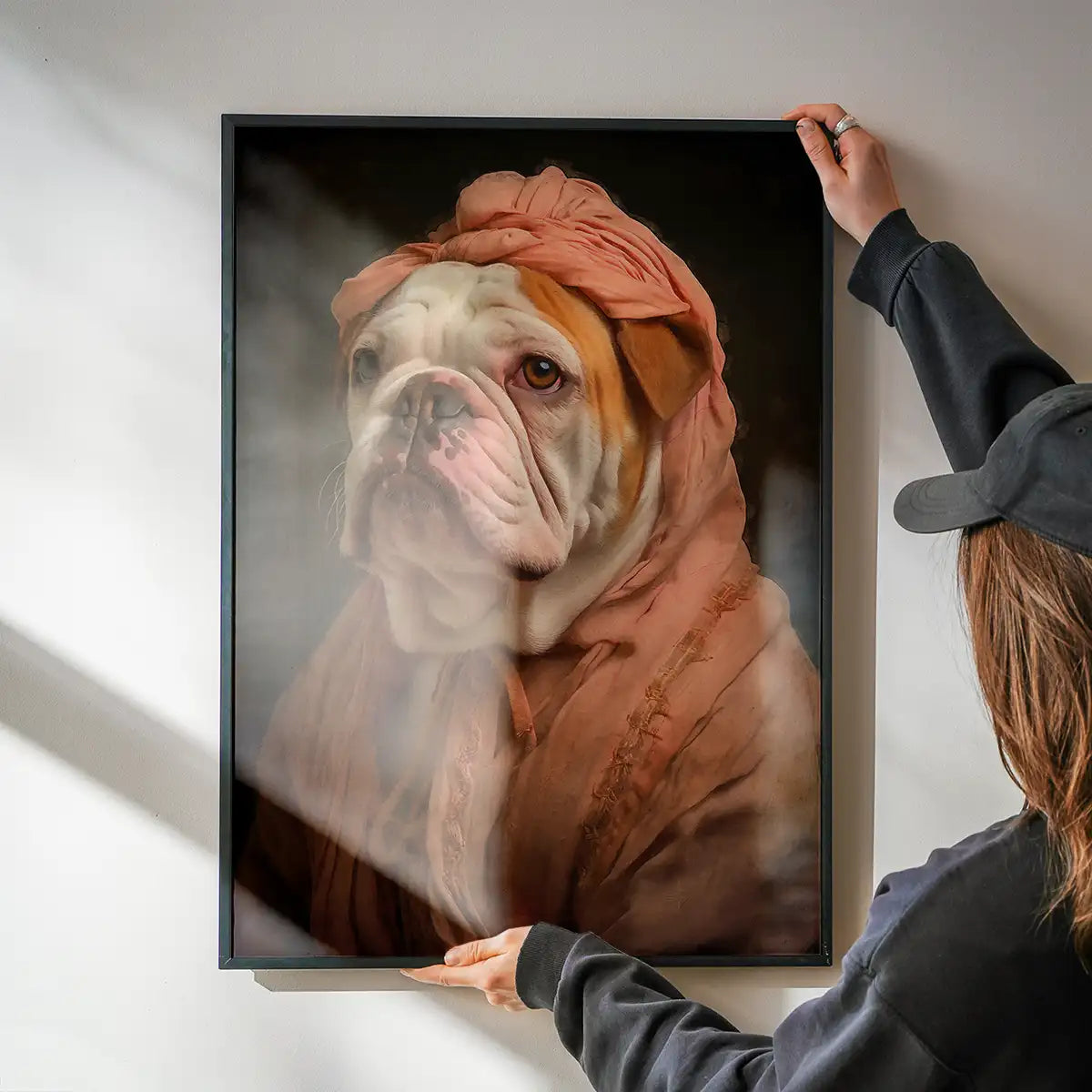 English Bulldog in Peach Outfit Print