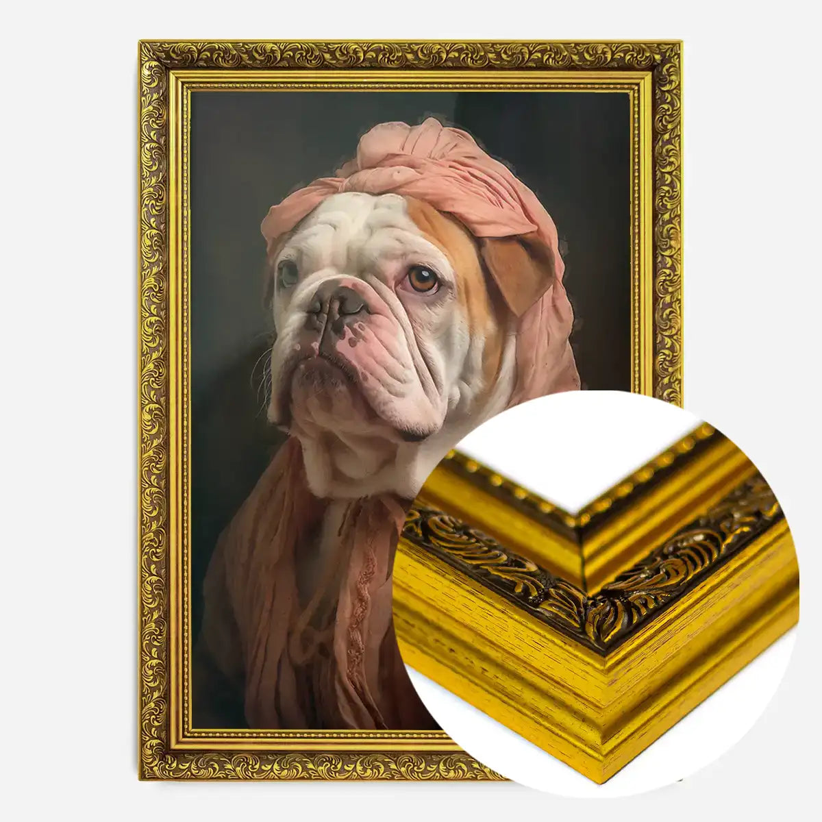 English Bulldog in Peach Outfit Print