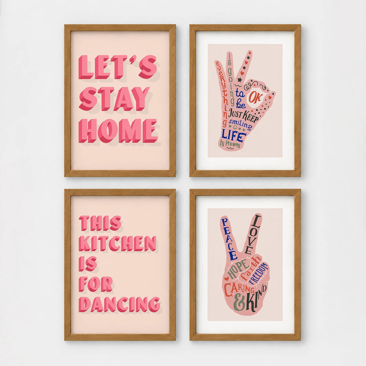 Set of 4 framed prints, famous artist exhibition posters: a William Morris floral pattern exhibition poster ("W. Morris"); a Warhol flower exhibition poster ("Warhol"); a Rousseau jungle painting exhibition poster ("Rousseau"); and a Picasso abstract exhibition poster ("Picasso") — unframed