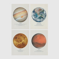 Set of 4 framed prints, stamp-style icon illustrations — unframed