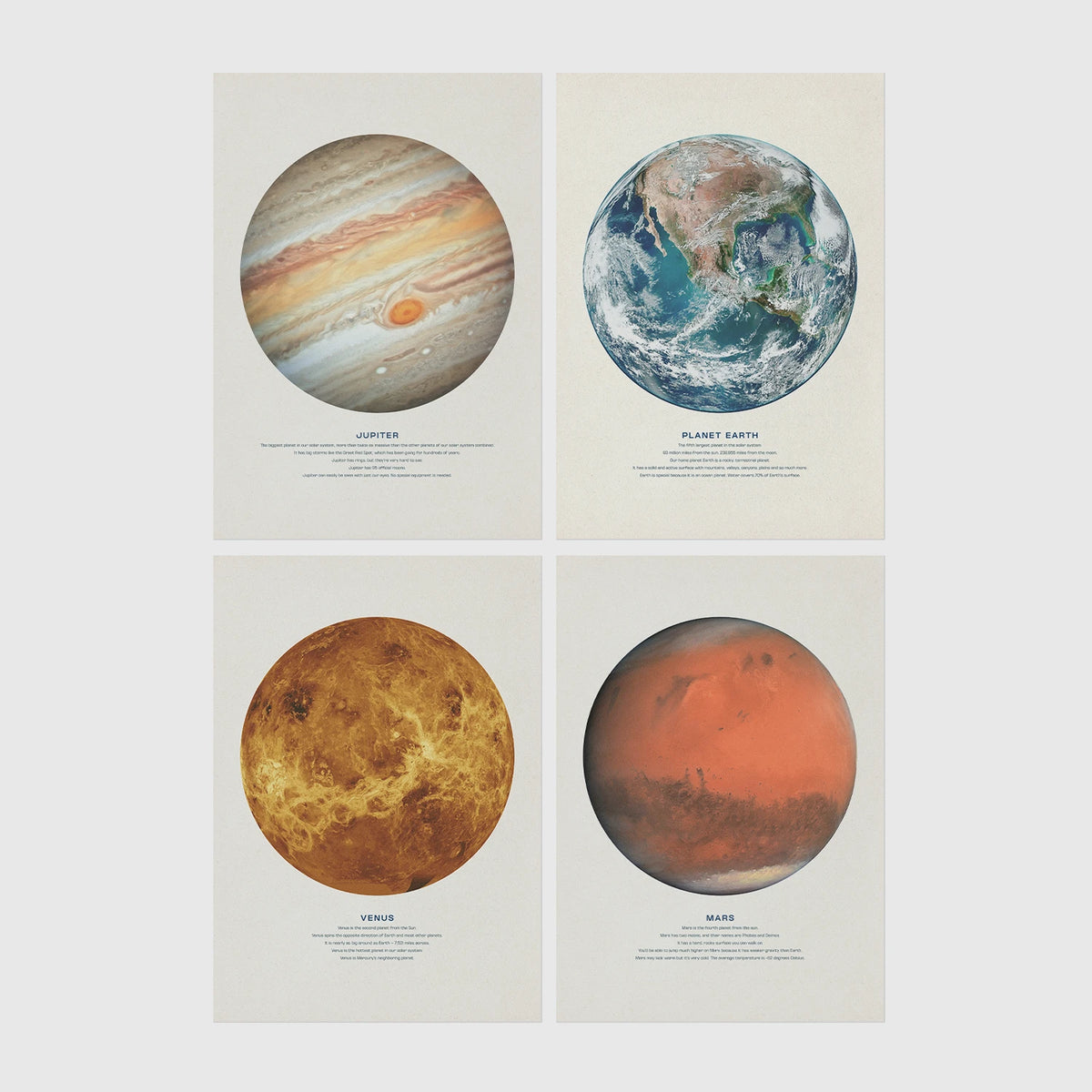 Set of 4 framed prints, stamp-style icon illustrations — unframed