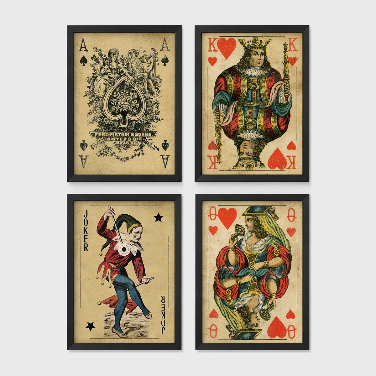 Set of 4 framed prints, French-style illustrated floral posters: "Fleurs et Feuilles" abstract flower vase illustration; "Galerie de Fleurs" illustration of a woman with flowers; "Le Jardin" wildflower garden illustration; and "Saison du Marché" pink flower illustration — unframed