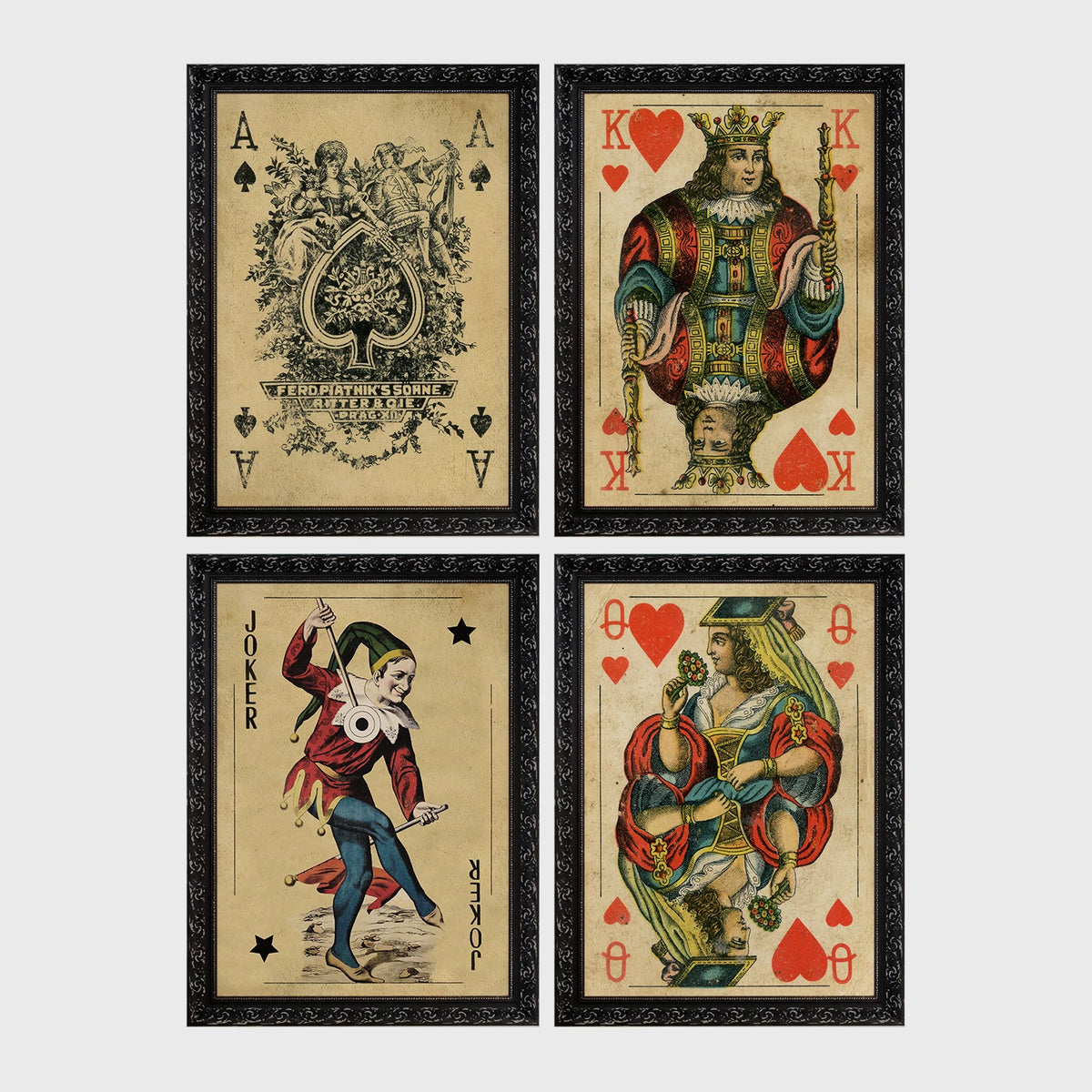 Set of 4 framed prints, French-style illustrated floral posters: "Fleurs et Feuilles" abstract flower vase illustration; "Galerie de Fleurs" illustration of a woman with flowers; "Le Jardin" wildflower garden illustration; and "Saison du Marché" pink flower illustration — unframed