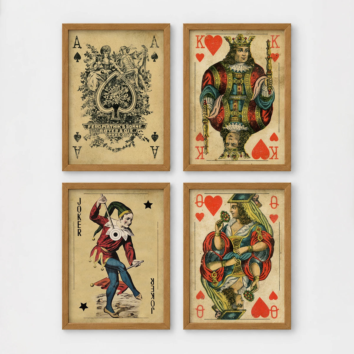 Set of 4 framed prints, French-style illustrated floral posters: "Fleurs et Feuilles" abstract flower vase illustration; "Galerie de Fleurs" illustration of a woman with flowers; "Le Jardin" wildflower garden illustration; and "Saison du Marché" pink flower illustration — unframed