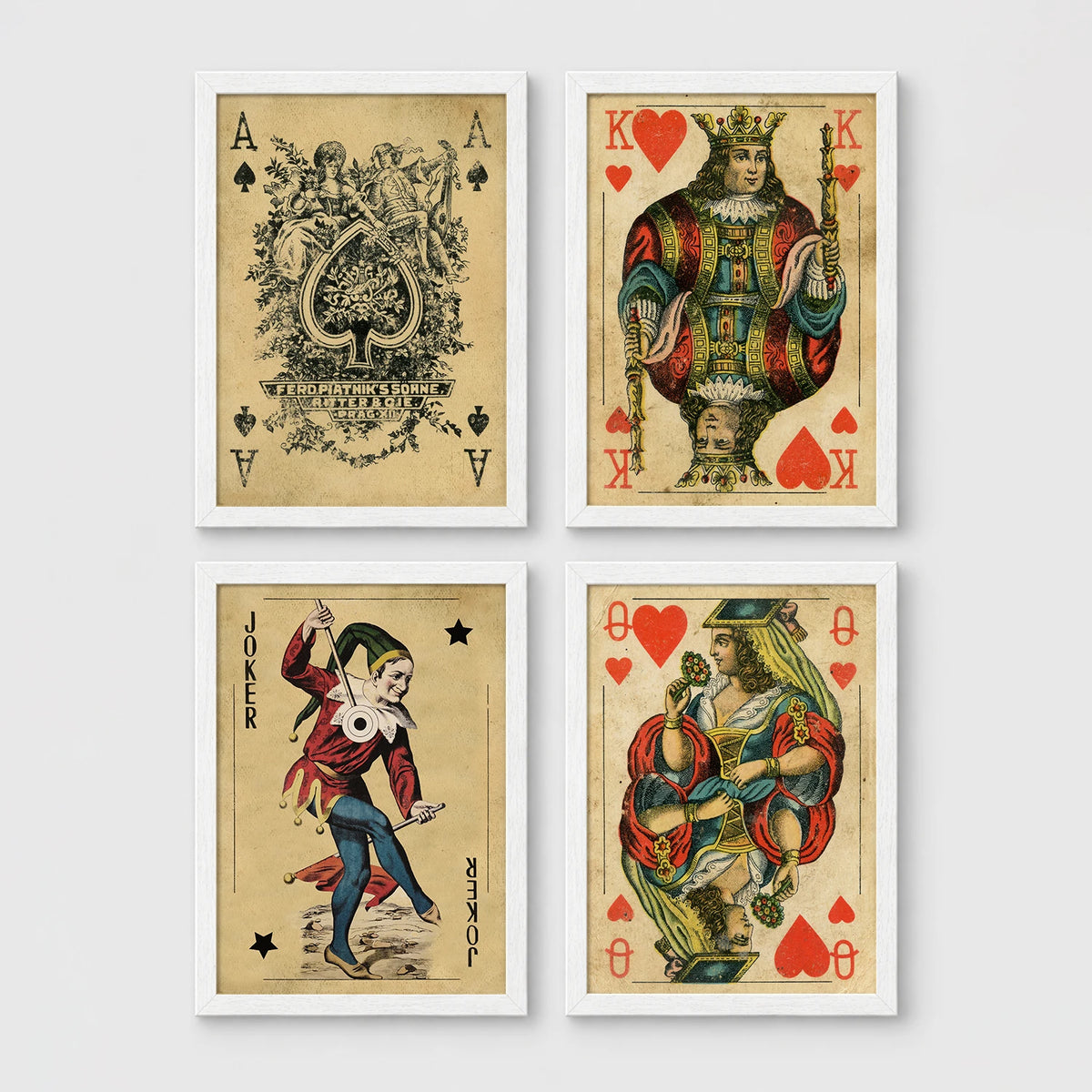 Set of 4 framed prints, French-style illustrated floral posters: "Fleurs et Feuilles" abstract flower vase illustration; "Galerie de Fleurs" illustration of a woman with flowers; "Le Jardin" wildflower garden illustration; and "Saison du Marché" pink flower illustration — unframed