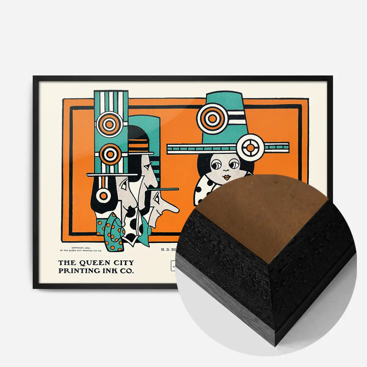Queen City Printing Inks Vintage Poster - Green & Orange Figures Print