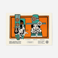 Queen City Printing Inks Vintage Poster - Green & Orange Figures Print