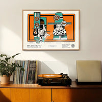 Queen City Printing Inks Vintage Poster - Green & Orange Figures Print