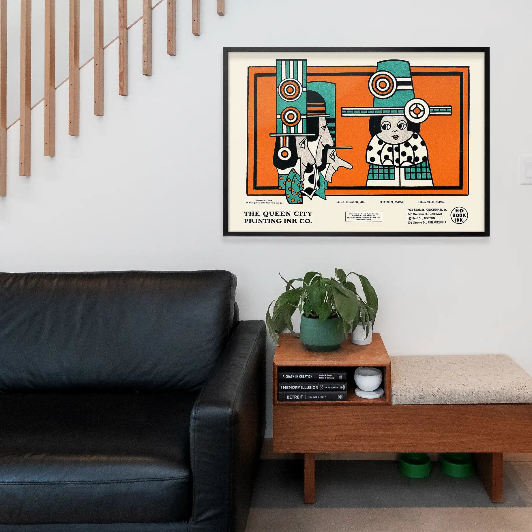 Queen City Printing Inks Vintage Poster - Green & Orange Figures Print
