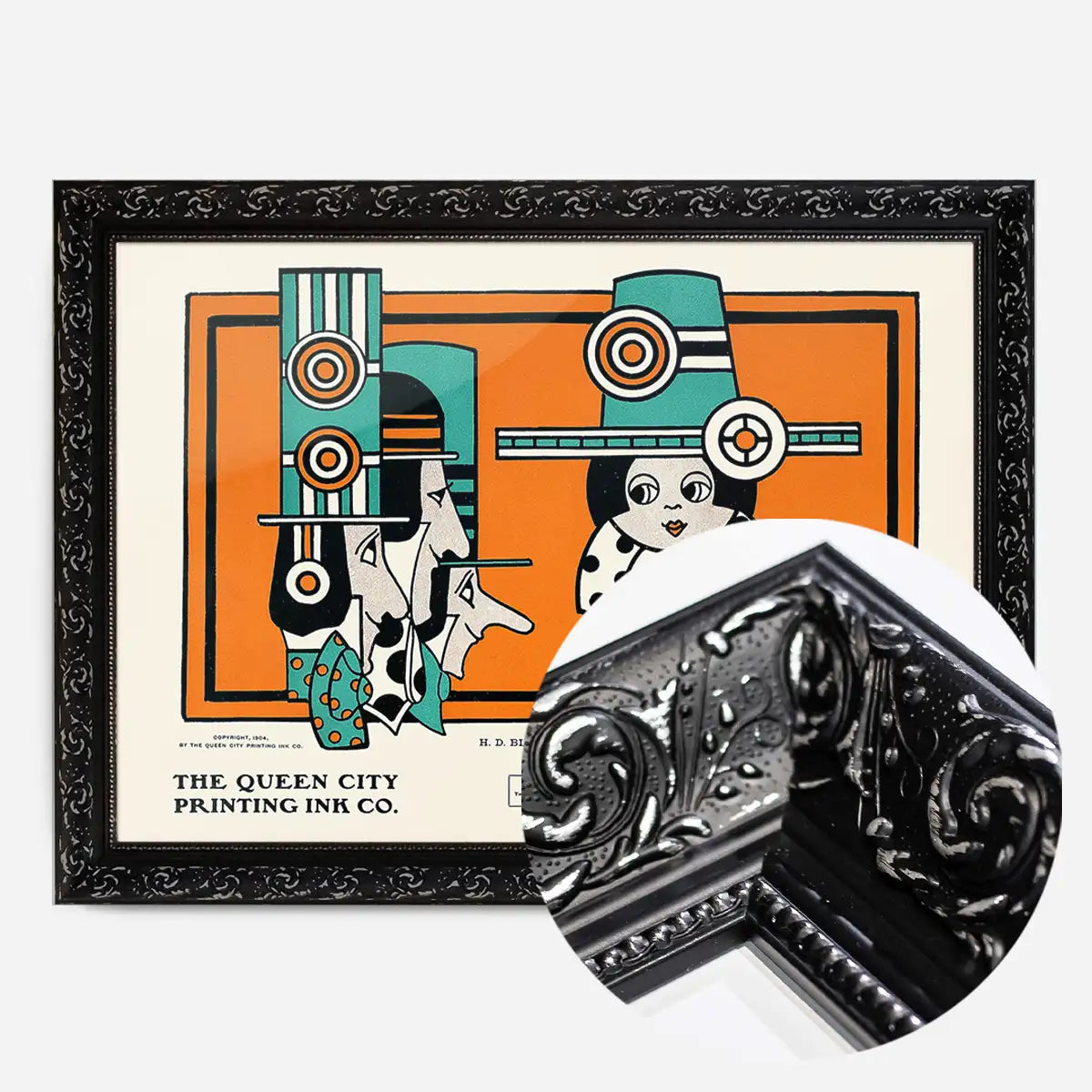 Queen City Printing Inks Vintage Poster - Green & Orange Figures Print