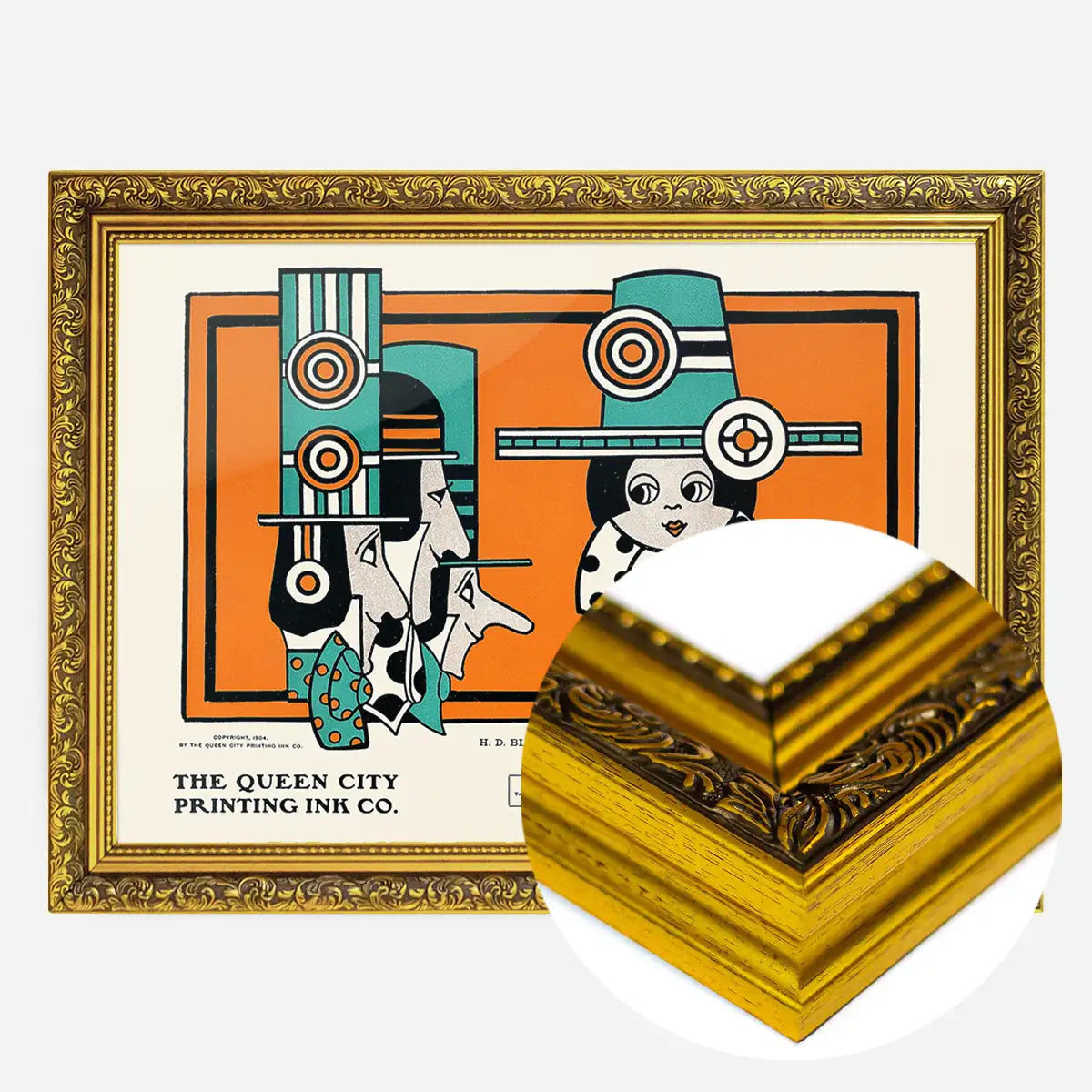 Queen City Printing Inks Vintage Poster - Green & Orange Figures Print