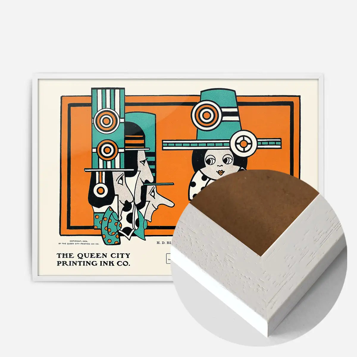 Queen City Printing Inks Vintage Poster - Green & Orange Figures Print