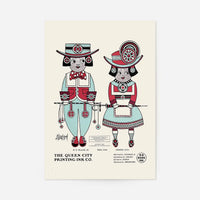 Queen City Printing Inks Vintage Poster - Red & Blue Figures Print