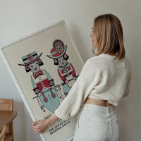 Queen City Printing Inks Vintage Poster - Red & Blue Figures Print