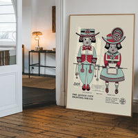 Queen City Printing Inks Vintage Poster - Red & Blue Figures Print