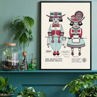 Queen City Printing Inks Vintage Poster - Red & Blue Figures Print