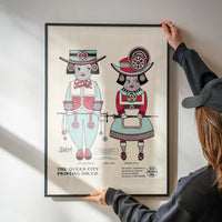 Queen City Printing Inks Vintage Poster - Red & Blue Figures Print