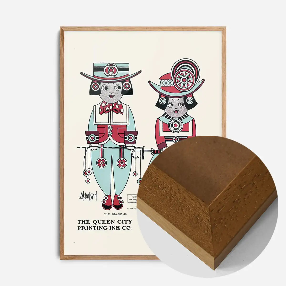 Queen City Printing Inks Vintage Poster - Red & Blue Figures Print