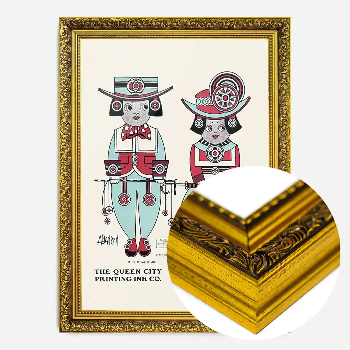 Queen City Printing Inks Vintage Poster - Red & Blue Figures Print
