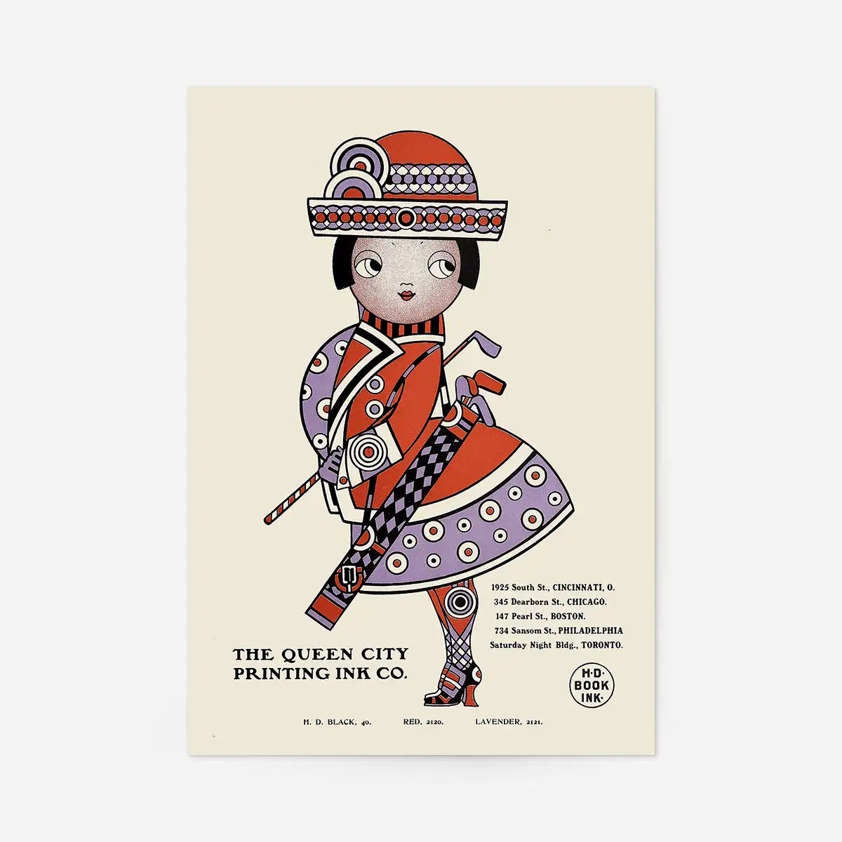 Queen City Printing Inks Vintage Poster - Red & Lavender Lady Print