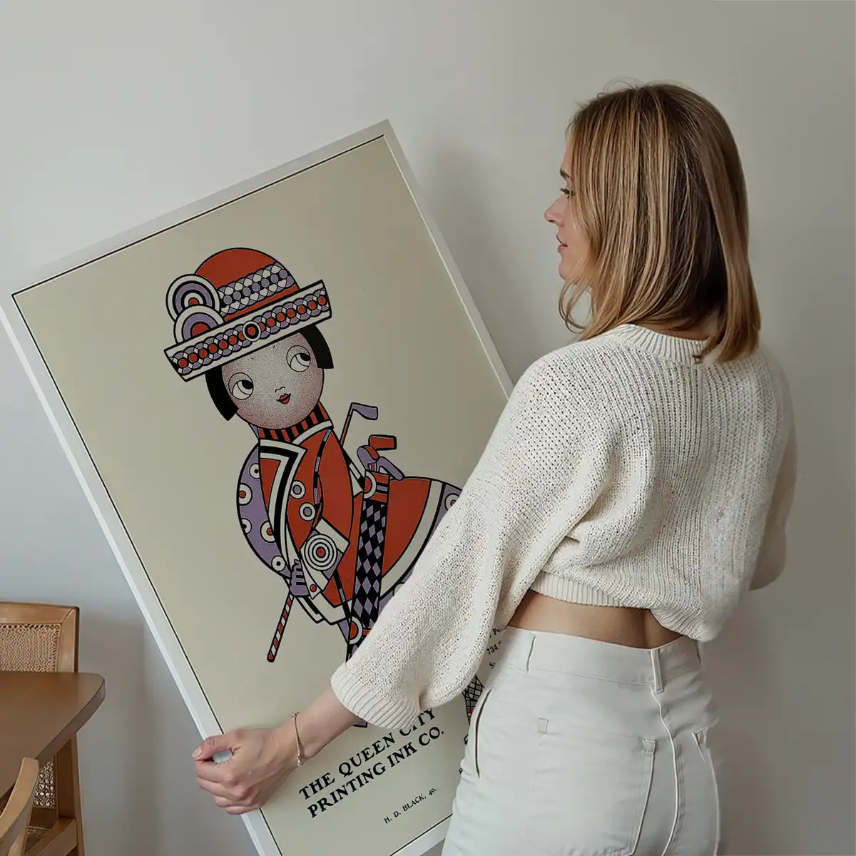 Queen City Printing Inks Vintage Poster - Red & Lavender Lady Print