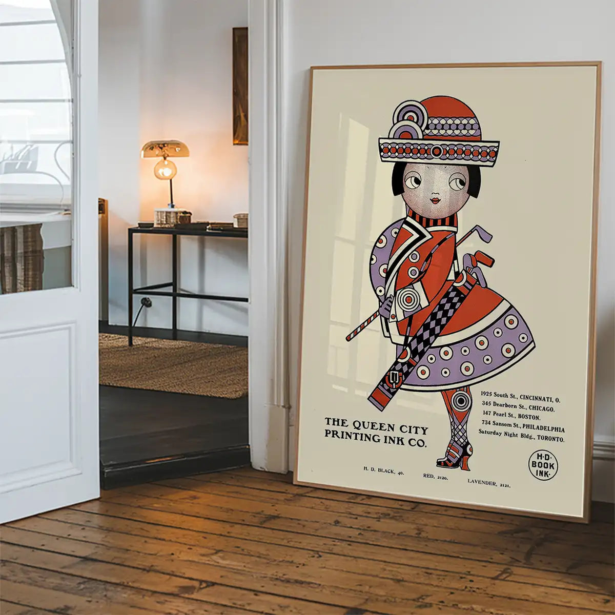 Queen City Printing Inks Vintage Poster - Red & Lavender Lady Print