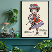 Queen City Printing Inks Vintage Poster - Red & Lavender Lady Print