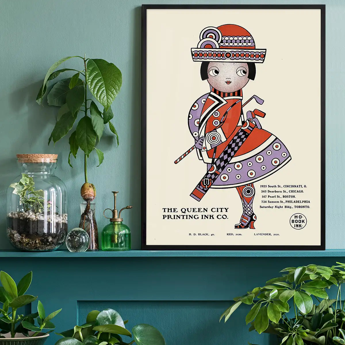 Queen City Printing Inks Vintage Poster - Red & Lavender Lady Print